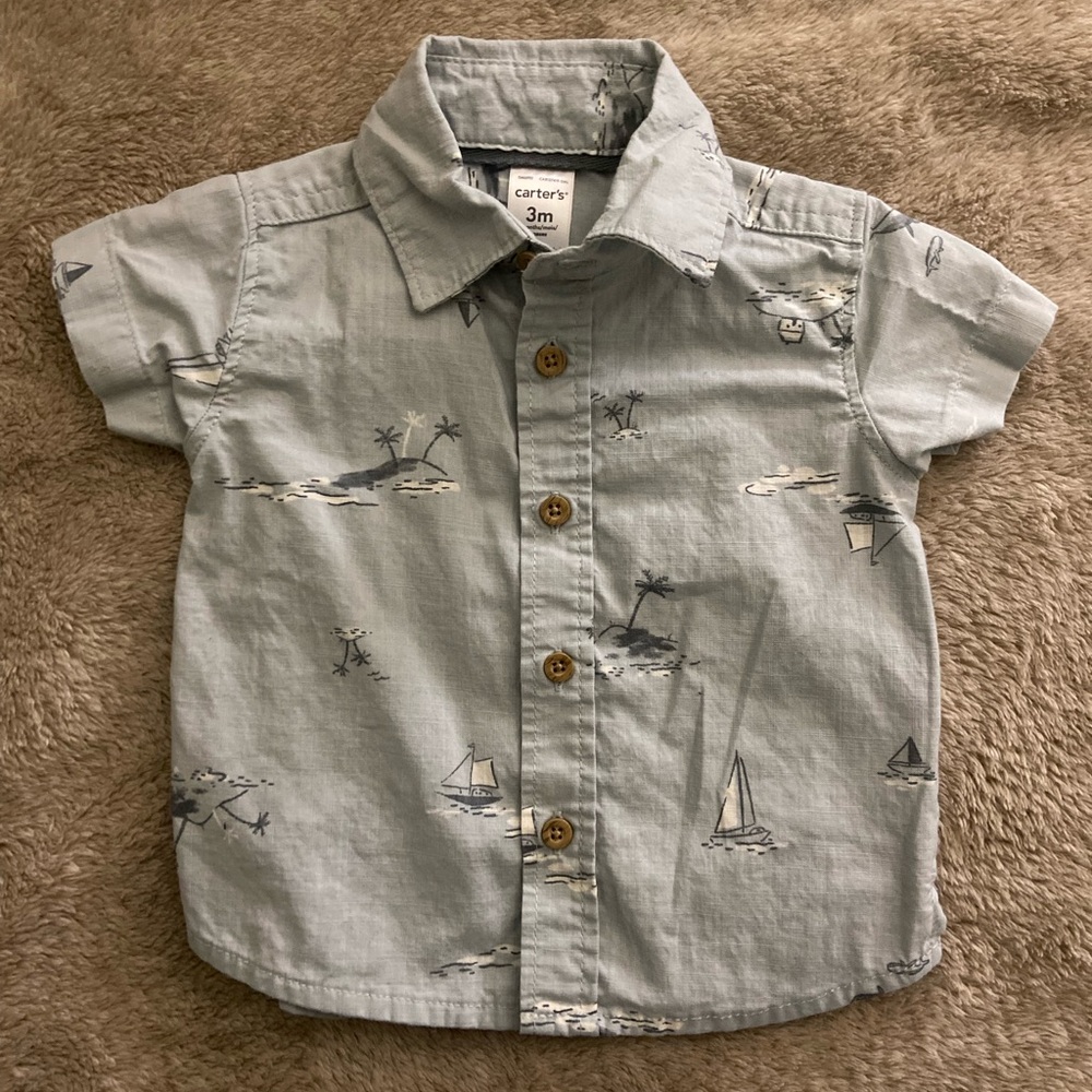 Carter's Light Blue Short Sleeve Button-Up Shirt with Nautical Print